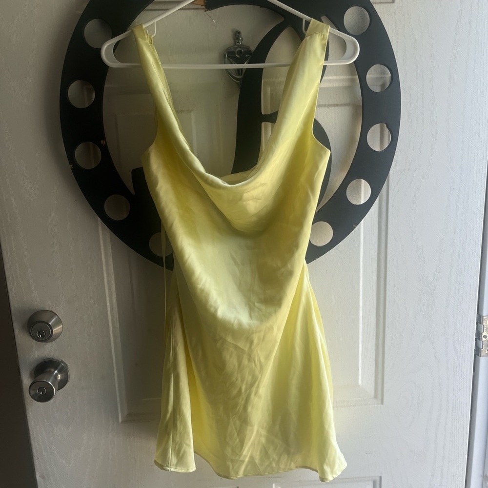 Yellow Satin Backless Dress